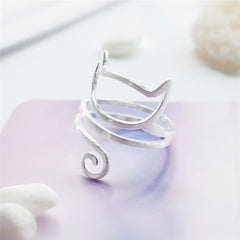 S925 Silver Personalized Winding Brushed Cute Cat Ring