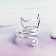 S925 Silver Personalized Winding Brushed Cute Cat Ring