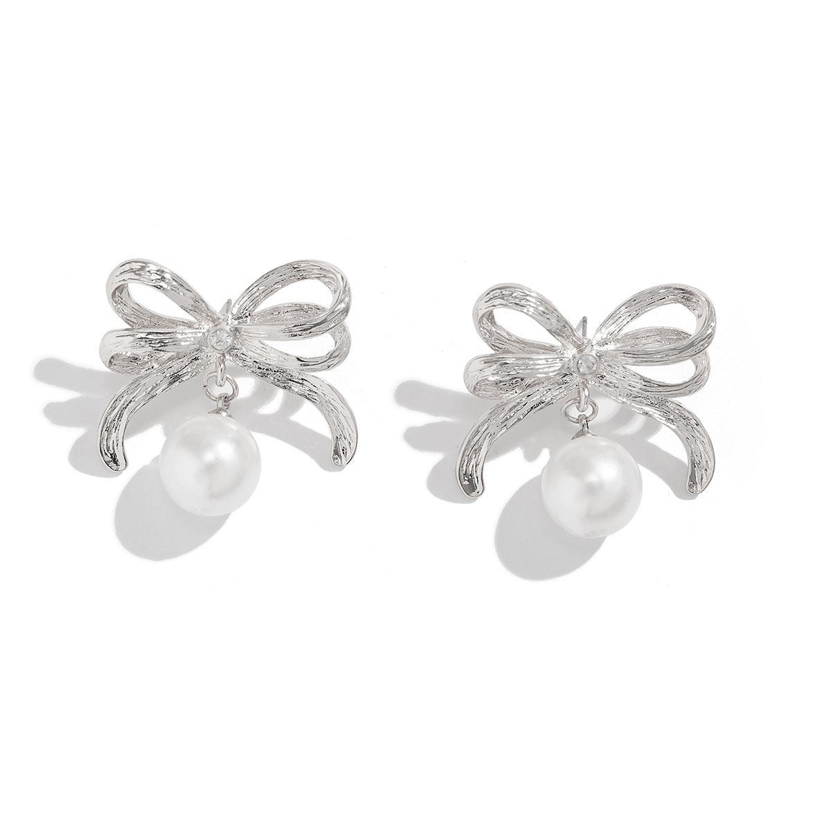 Design Bow Pearl Stud Earrings Sweet Cool - Gift85