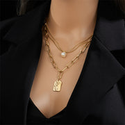 Women's Titanium Steel Chain Pearl Pendant Necklace